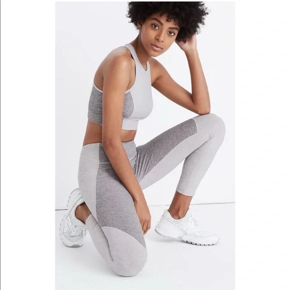 Outdoor Voices Two-Tone Warmup Crop Leggings Ash Dove Dark Grey Light Gray Small - Picture 5 of 16